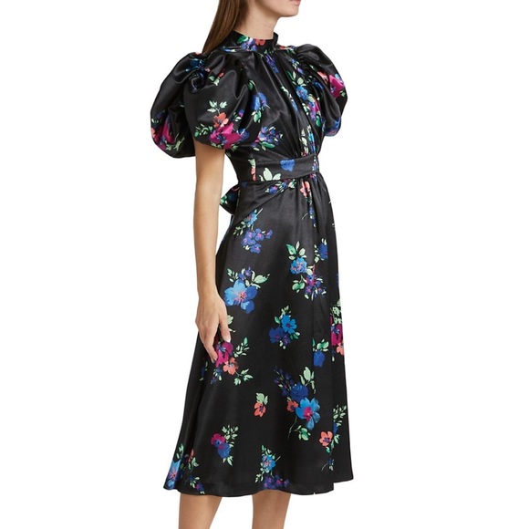 NWT ROTATE Birger Christensen Floral-Print Heavy Satin Midi-Dress - Picture 13 of 16